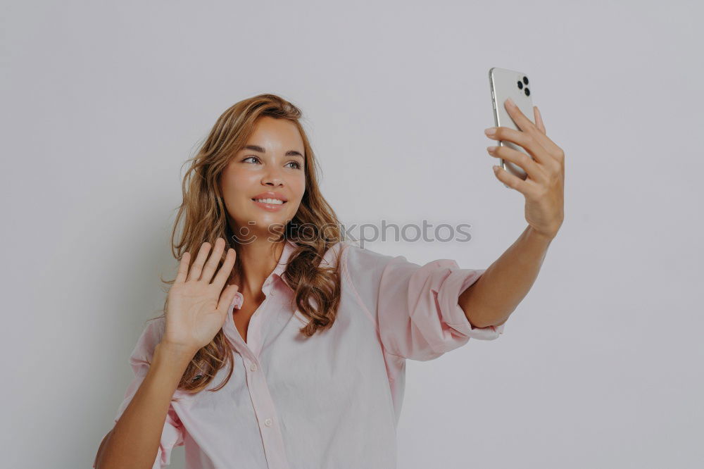 Similar – Image, Stock Photo Young woman taking selfie photograph with smartphone