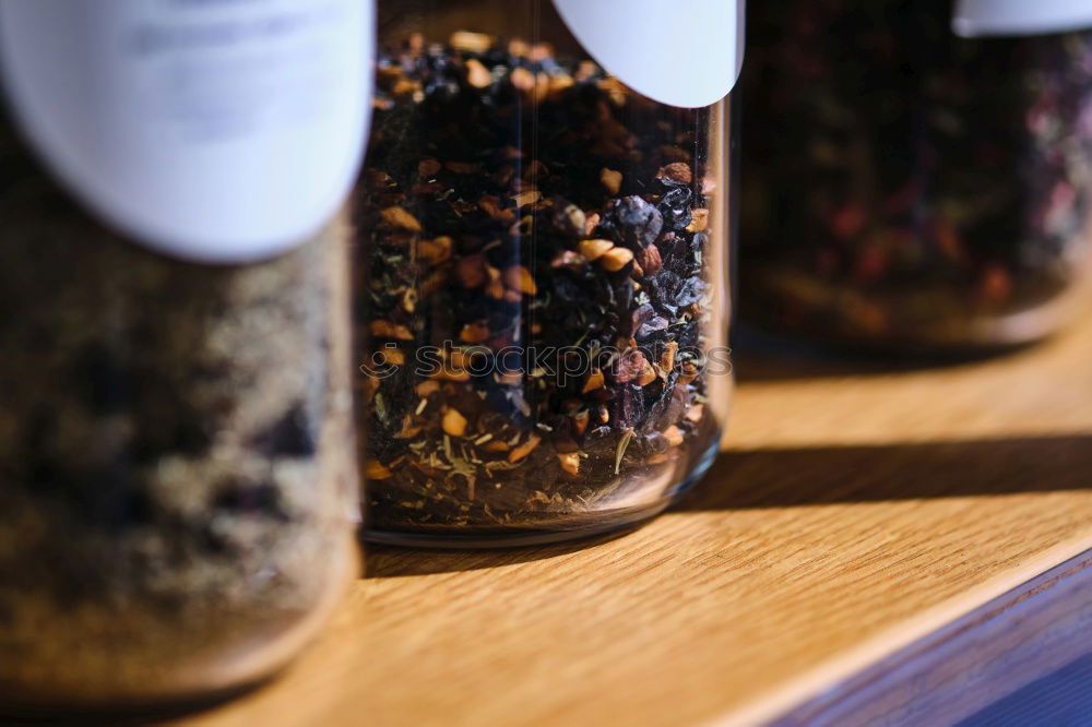 Similar – Image, Stock Photo Labeled preserving jars with different kinds of loose tea