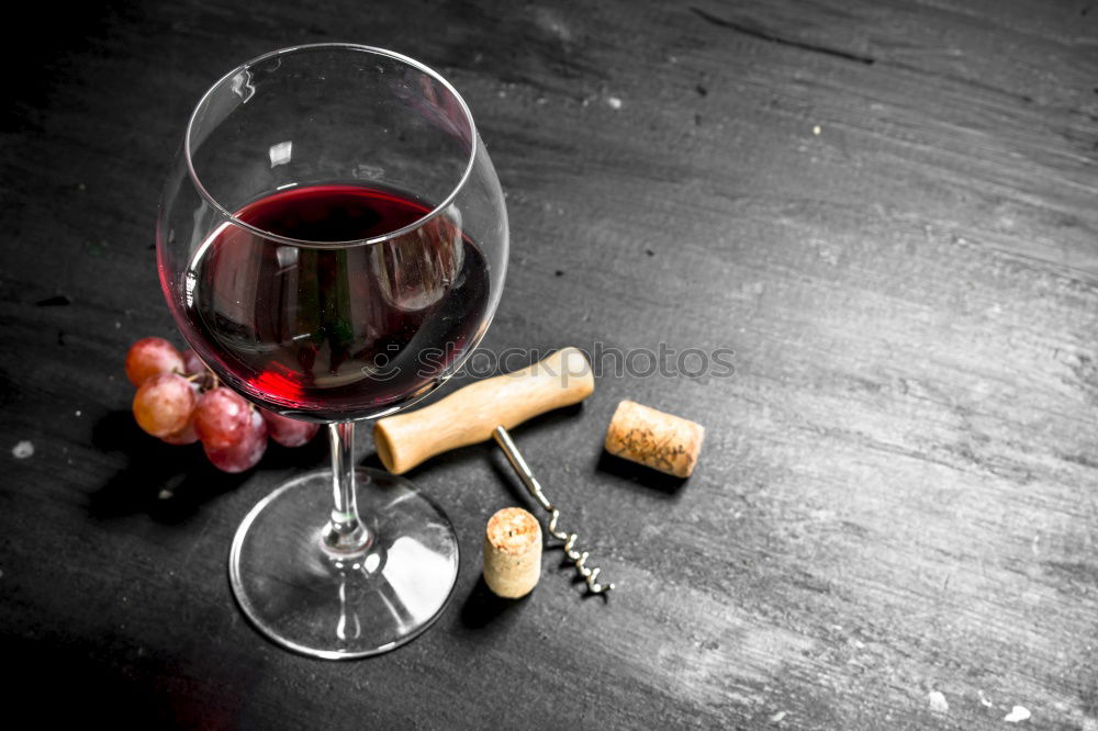 Similar – Red wine bottle and red wine glass with grapes