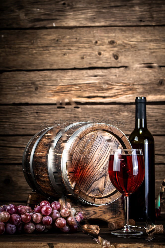 Similar – Red wine bottle and red wine glass with grapes