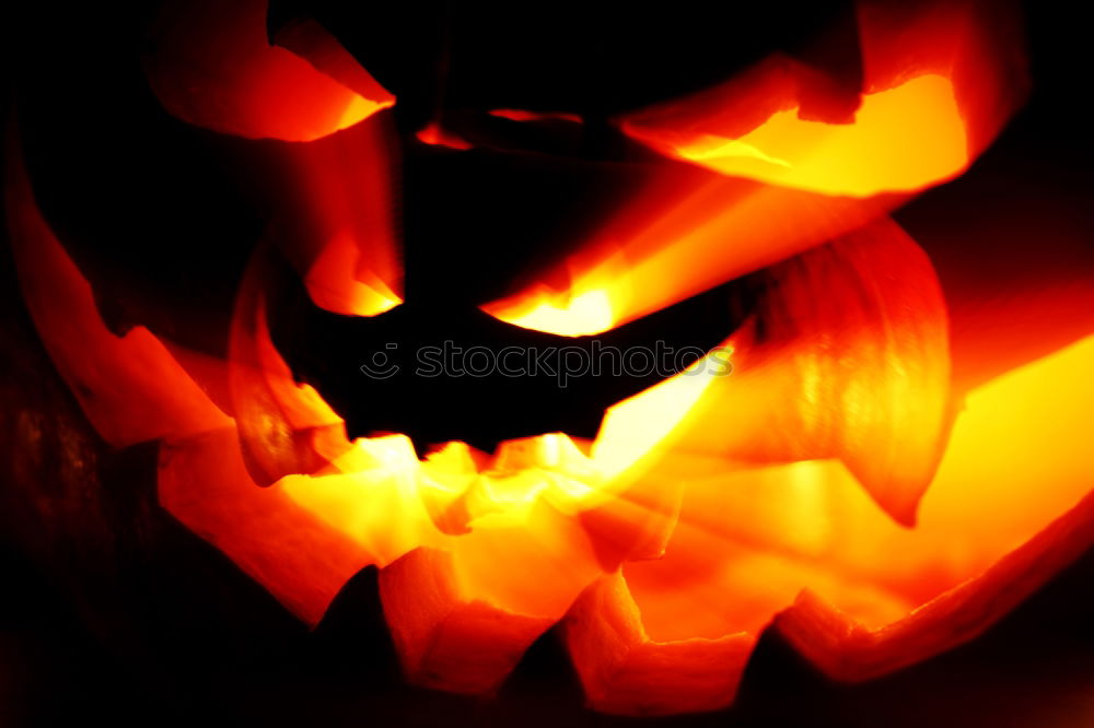 Image, Stock Photo Side view halloween pumpkin smile with fire burning eyes mouth