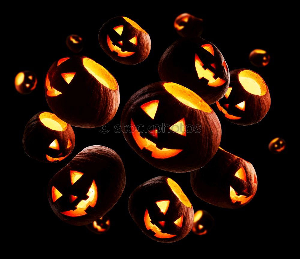 Image, Stock Photo Six glowing Halloween pumpkins