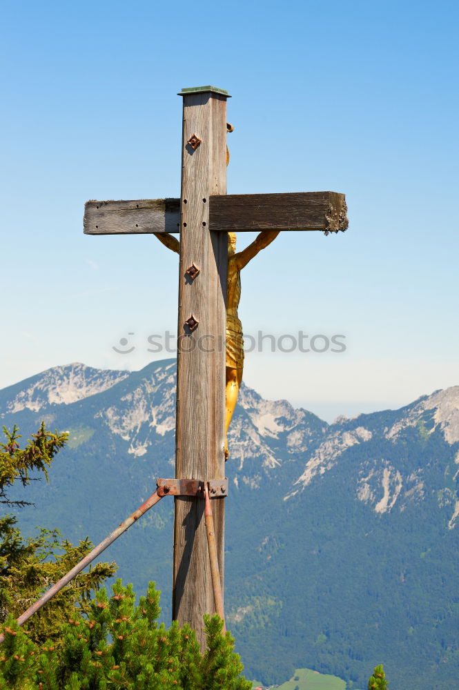 Similar – Image, Stock Photo Summit cross, woman with rucksack