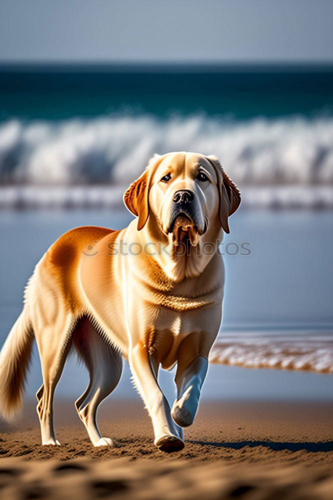 Similar – Dogs running near waving sea