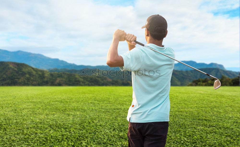 Image, Stock Photo Female golfer striking golf ball