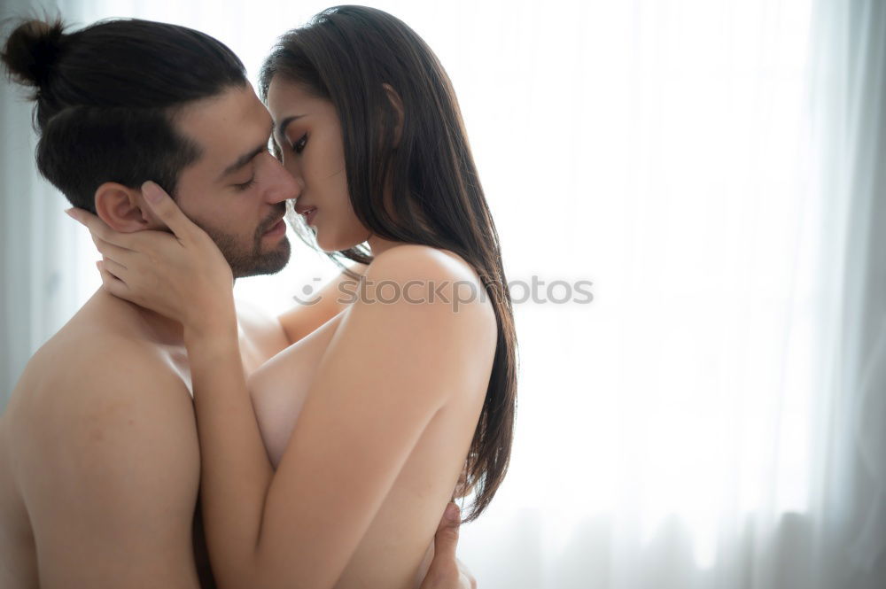 Image, Stock Photo A couple kissing with strawberry