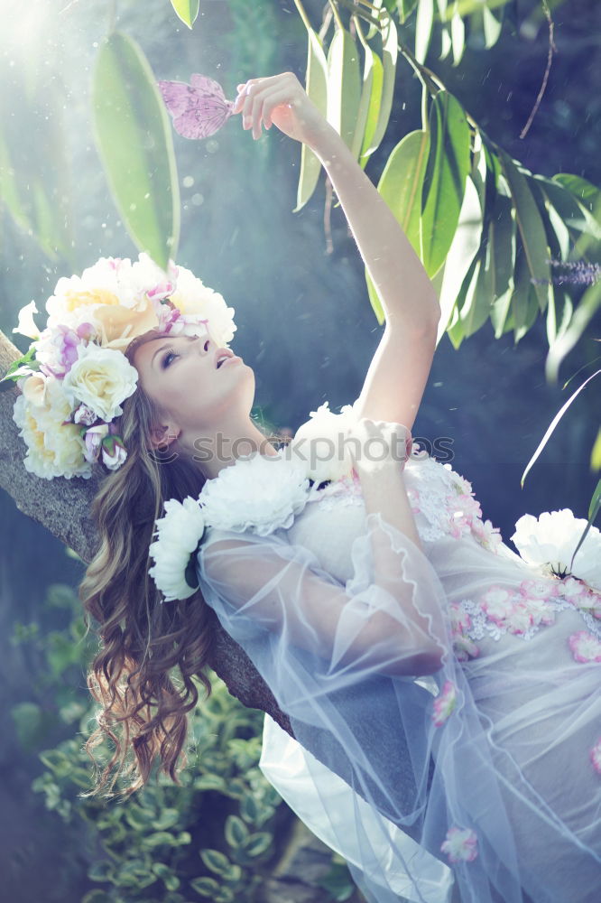 Similar – Happy young black woman surrounded by flowers