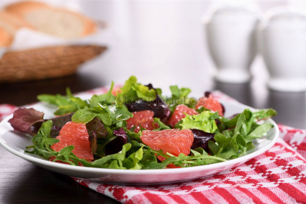 Similar – Image, Stock Photo Arugula salad with roasted radishes and feta cheese