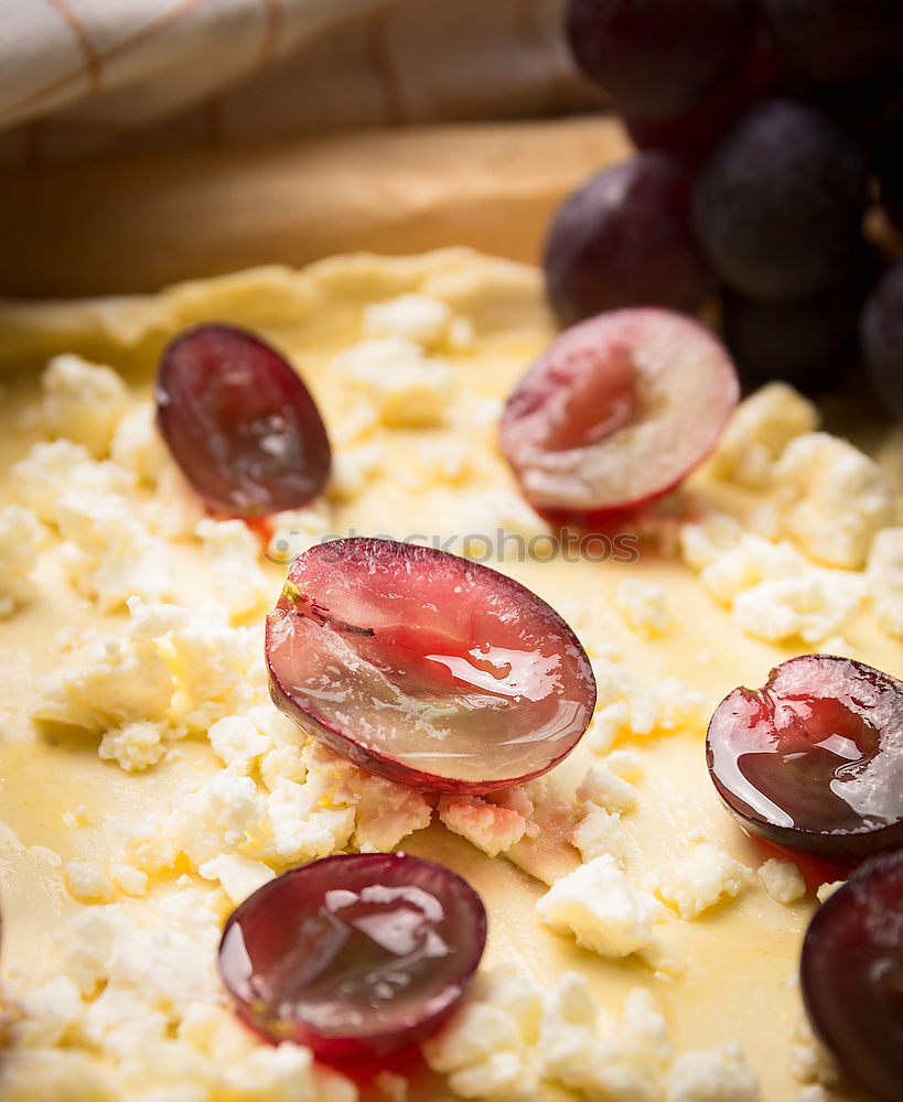 Image, Stock Photo Flammkuchen with grapes and sheep cheese bake