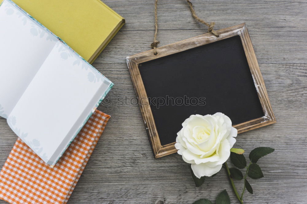 Similar – Image, Stock Photo vintage typewriter, notepads, present boxes and blackboard