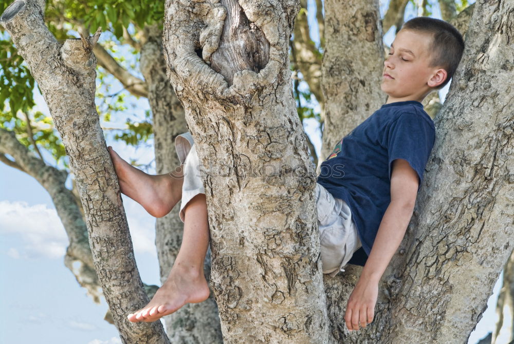 Similar – Cute child in the woods playing alone