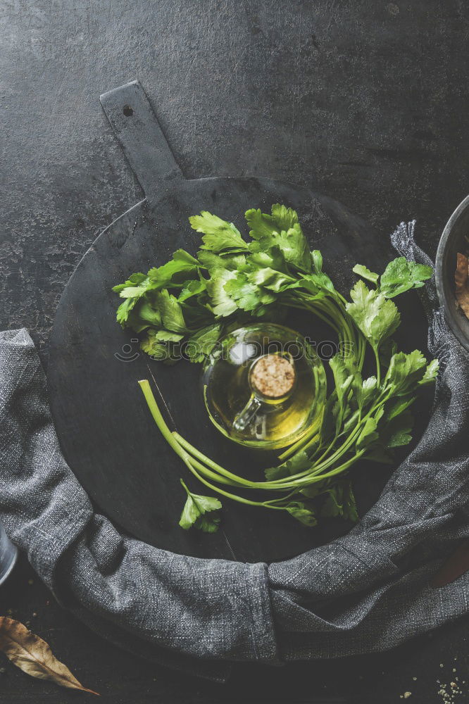 Similar – Asian food background with wok pan with vegetarian  korean hot pot and chopsticks on dark rustic kitchen table background, top view. Copy space.