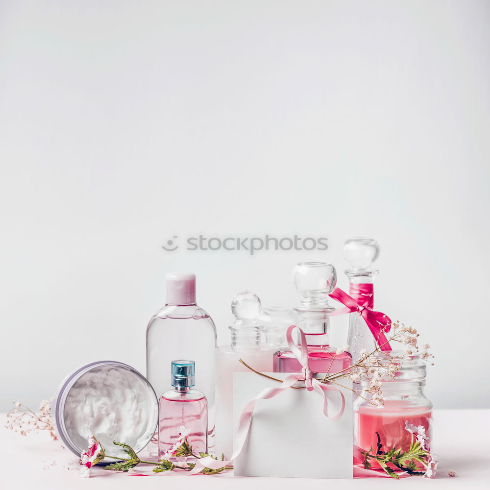 Image, Stock Photo Cosmetic bottles with greeting card