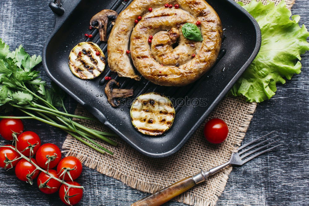 Similar – Image, Stock Photo Grilled sausages on cutting board