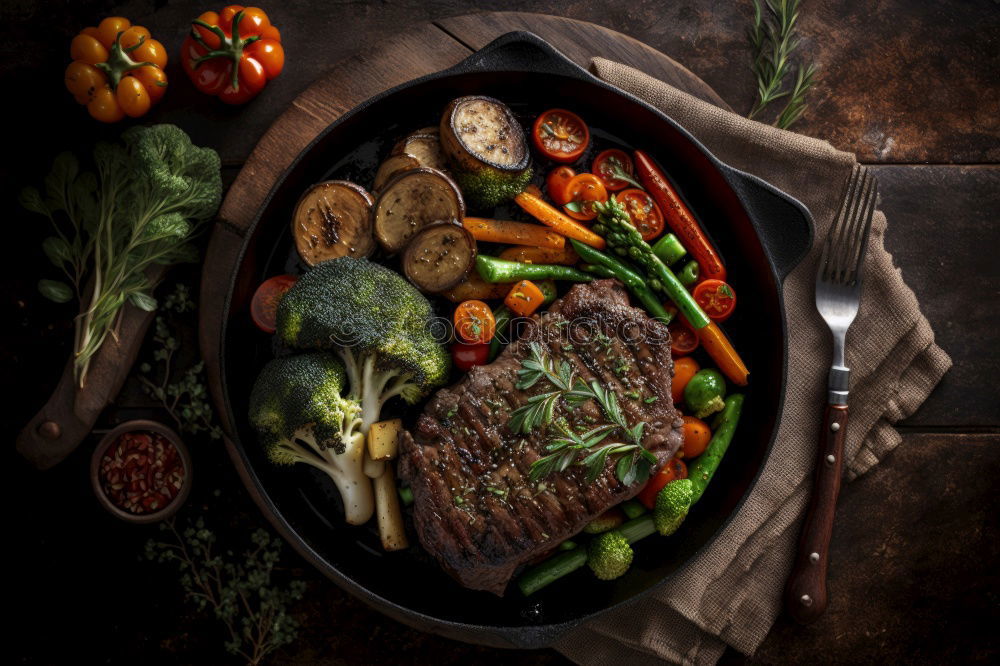 Similar – Image, Stock Photo Racks of lamb and green peas, preparation with cooking ingredients