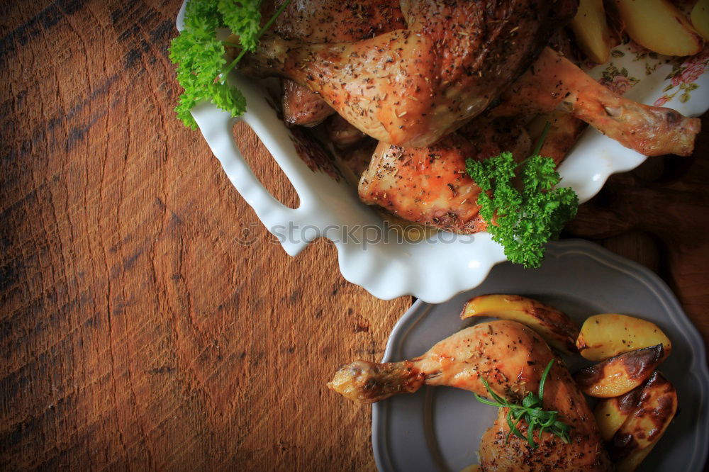 Similar – Image, Stock Photo Roasted pork fillet with crust and baked potatoes