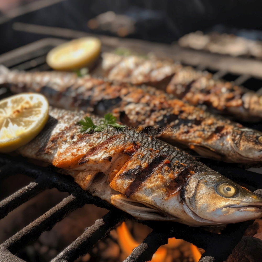 Similar – Image, Stock Photo Roasting salmon fish on grill