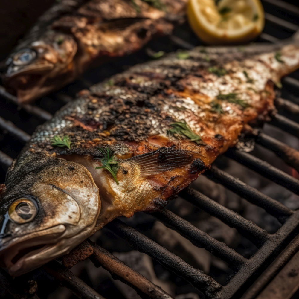 Similar – Image, Stock Photo Roasting salmon fish on grill