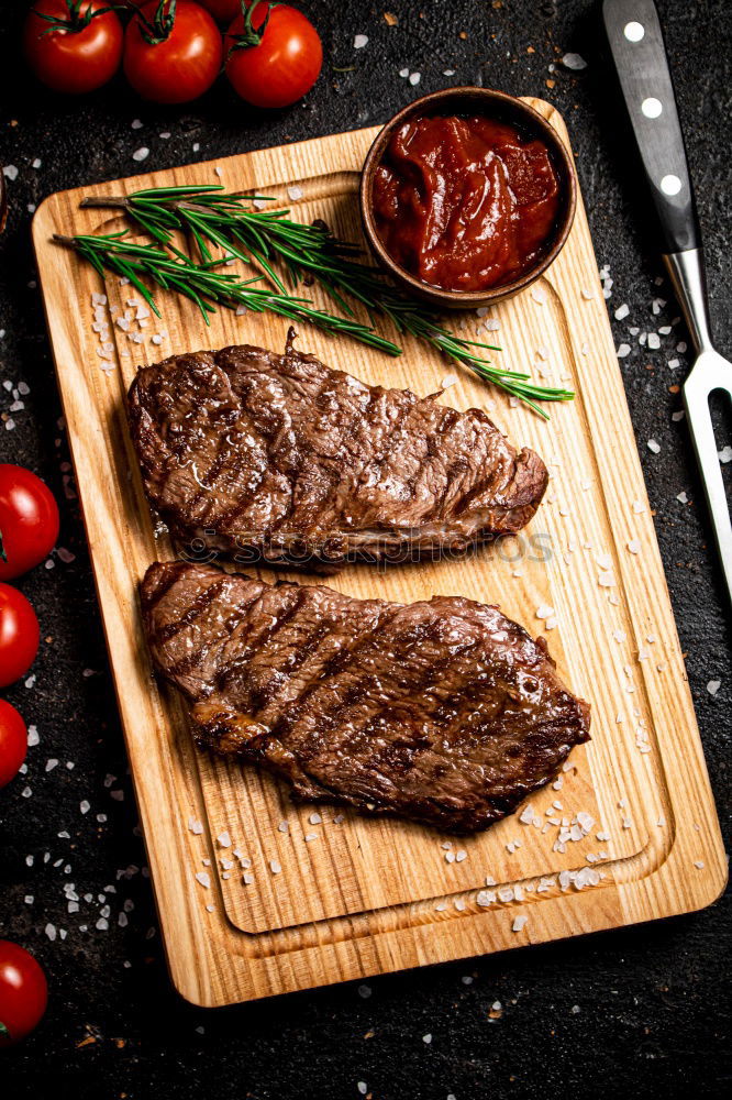 Similar – Image, Stock Photo Sliced medium fried steak