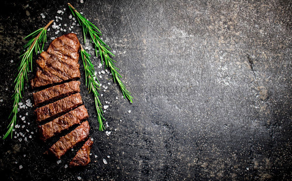 Similar – Image, Stock Photo A piece of meat fresh from the oven with a sprig of thyme