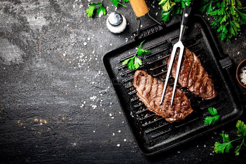 Similar – Image, Stock Photo Steaks in the pan Food