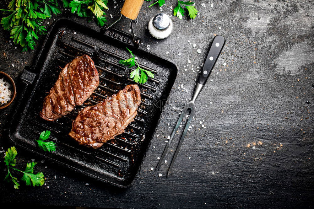 Similar – Image, Stock Photo Steaks in the pan Food