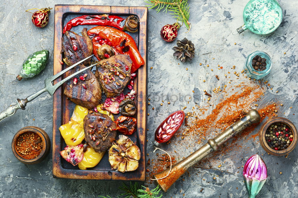 Similar – Image, Stock Photo Various marinated meats for grilling or roasting