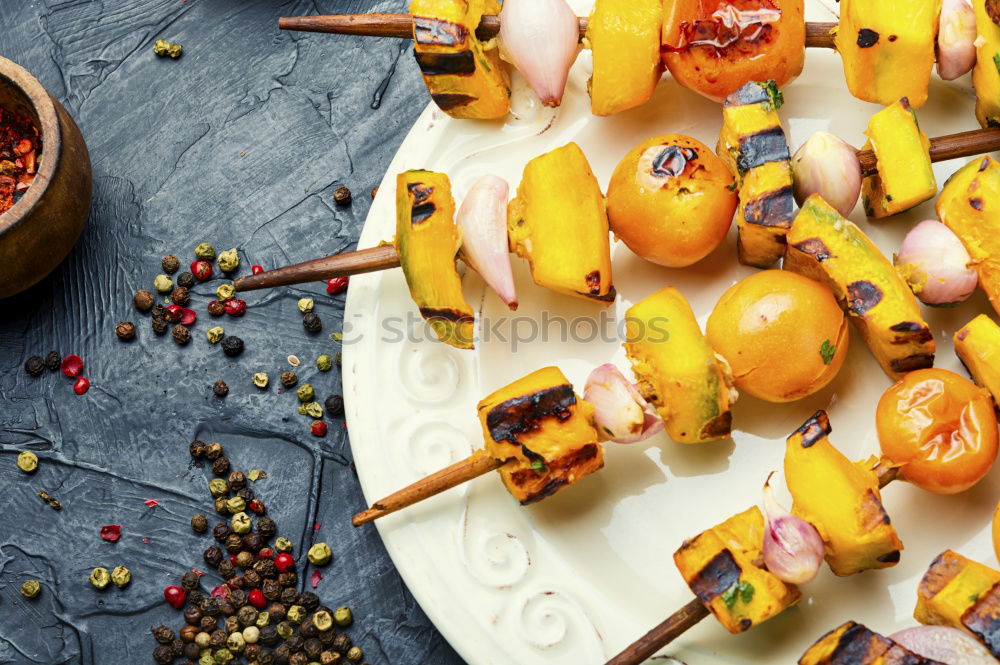 Similar – Image, Stock Photo Peaches with cheese and honey in a baking tin