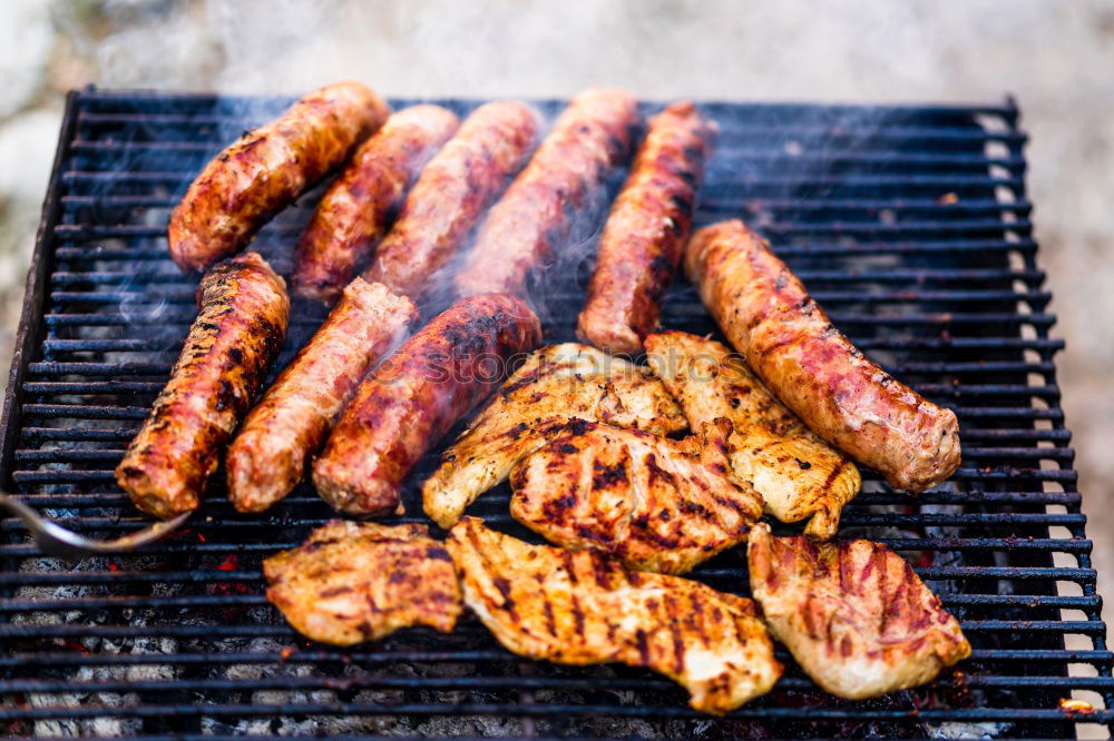 Similar – Image, Stock Photo BBQ bratwurst belly zucchini