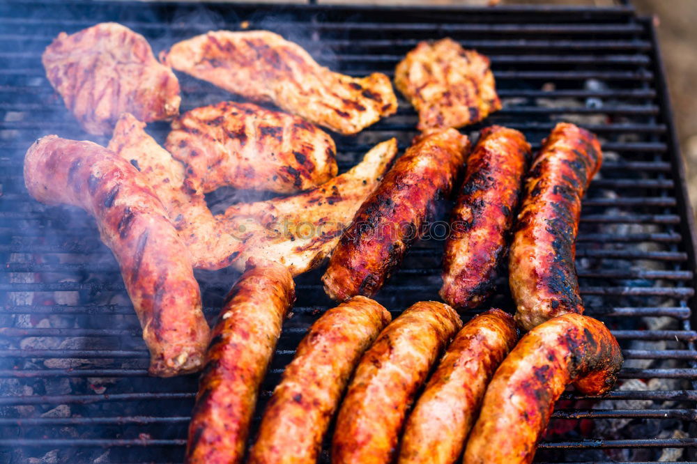 Similar – Image, Stock Photo BBQ bratwurst belly zucchini