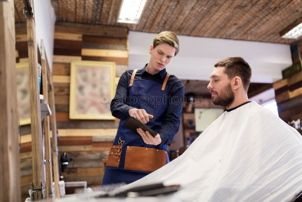 Similar – Image, Stock Photo Barber using grooming machine