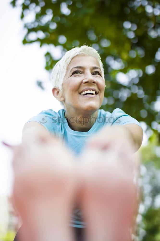 Similar – Image, Stock Photo portrait of a runner woman at the park after running