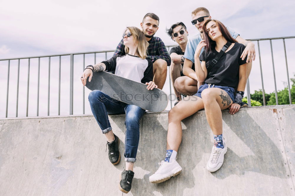 Image, Stock Photo Group of friends in the street with smartphone