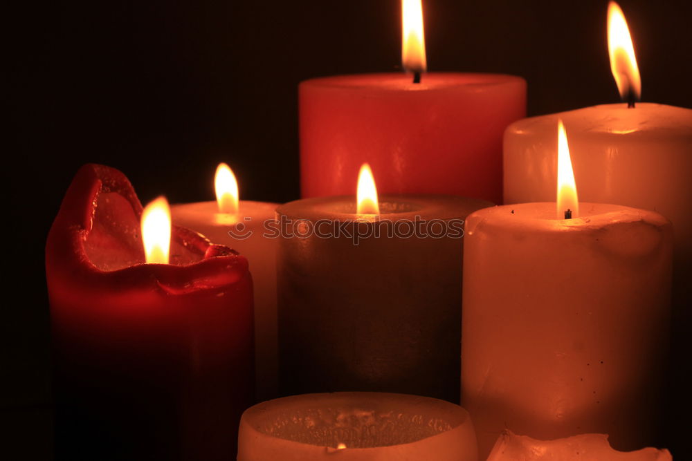 Image, Stock Photo A match lights the fire of many candles