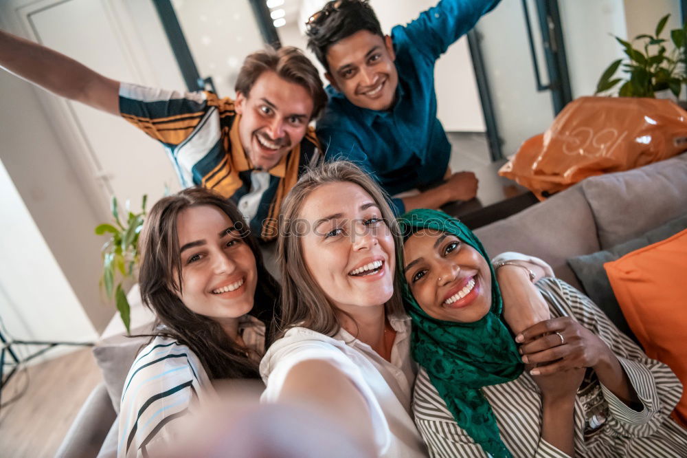 Similar – Image, Stock Photo Multi ethnic group of young adult friends taking selfie