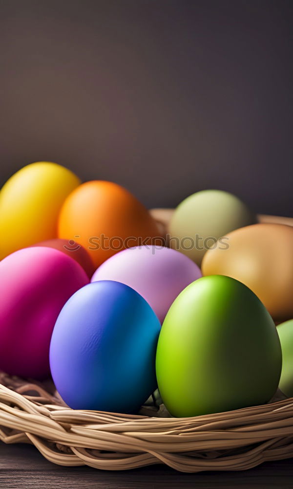 Similar – colorful Easter eggs next to natural brown chicken eggs