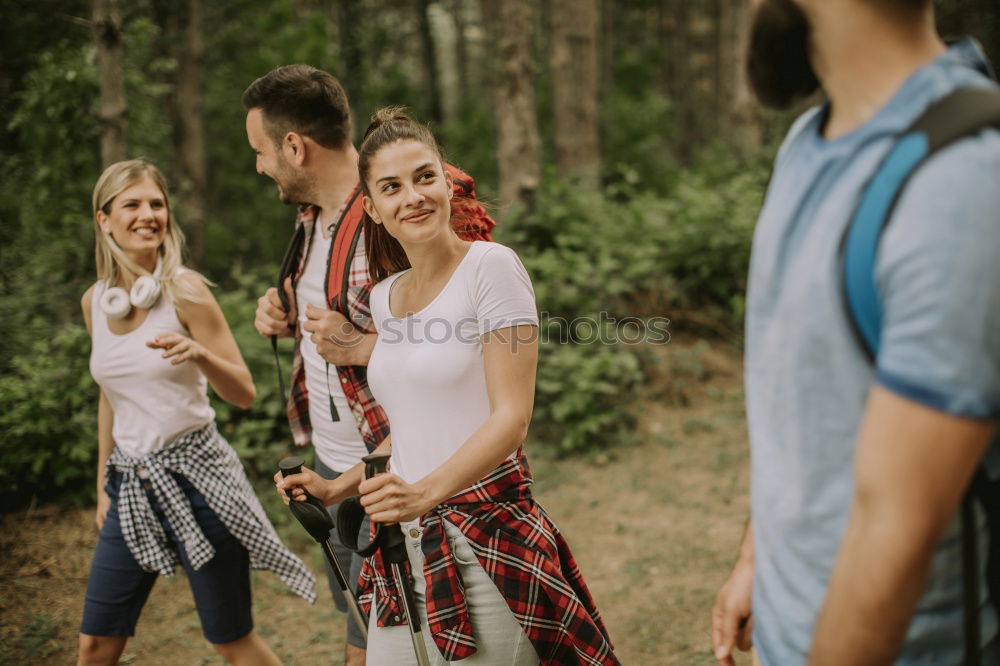 Similar – Image, Stock Photo Happy friends in mountains