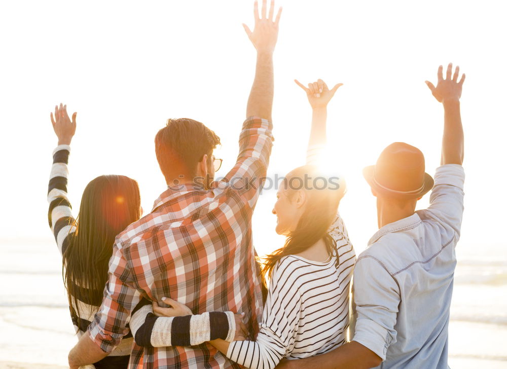 Similar – Image, Stock Photo Friends eating pizza at picnic in sunset