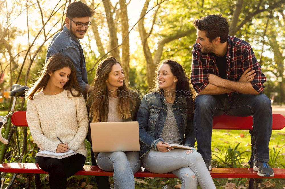 Similar – Image, Stock Photo Group of young people with smartphone and tablet computers outdoors