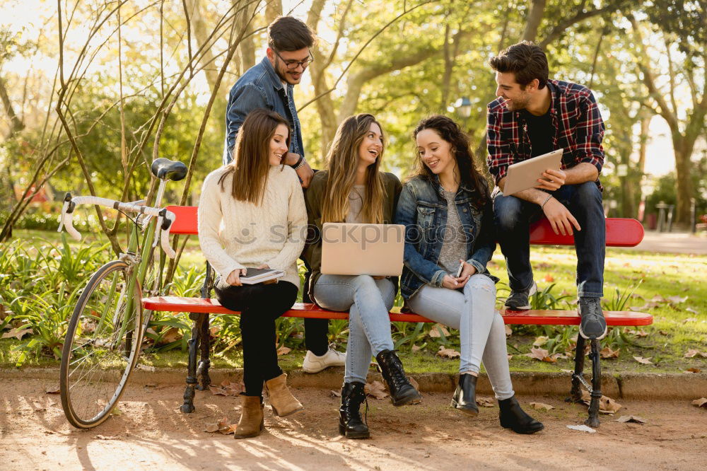 Similar – Image, Stock Photo Group of young people with smartphone and tablet computers outdoors