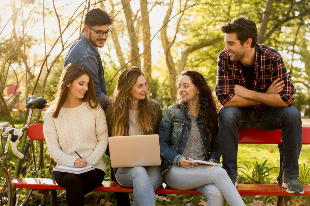 Similar – Image, Stock Photo Group of young people with smartphone and tablet computers outdoors