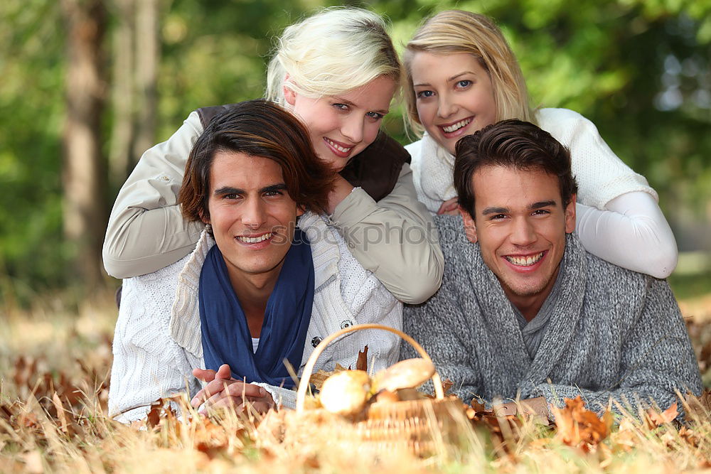 Similar – Image, Stock Photo Group of friends taking selfie in urban background.