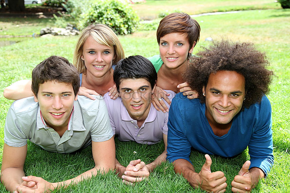 Similar – Image, Stock Photo Group of friends taking selfie in urban background.