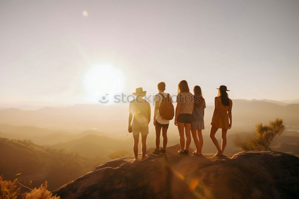 Image, Stock Photo Group of happy girlfriends having fun skateboarding