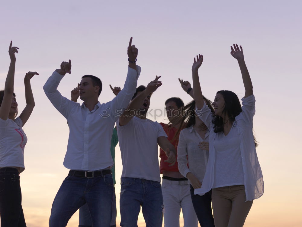 Similar – Multi ethnic group of friends dancing on music festival