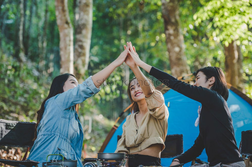 Similar – Image, Stock Photo Group of young adult hipster friends dancing in sunset