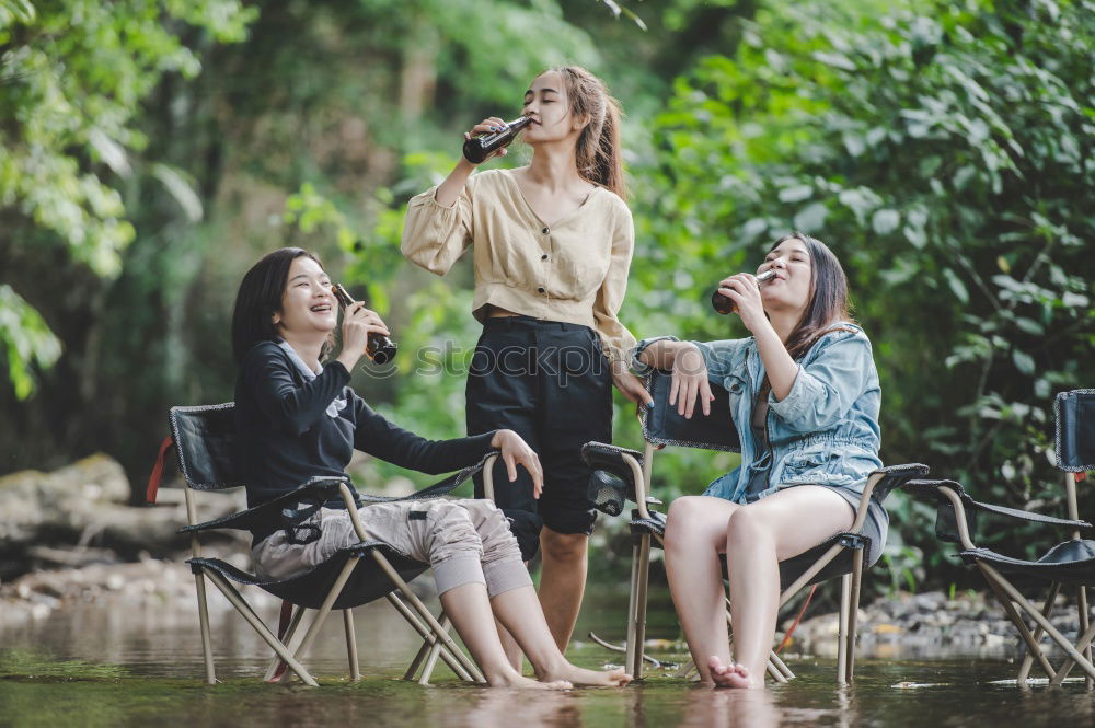 Similar – Image, Stock Photo Happy friends in mountains