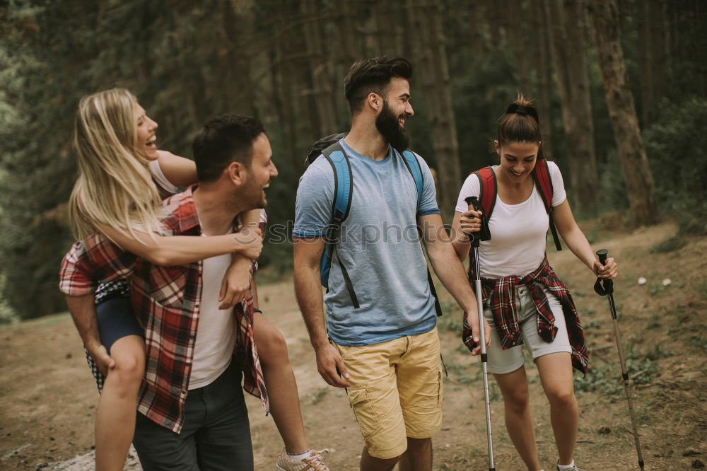 Similar – Image, Stock Photo Happy friends in mountains