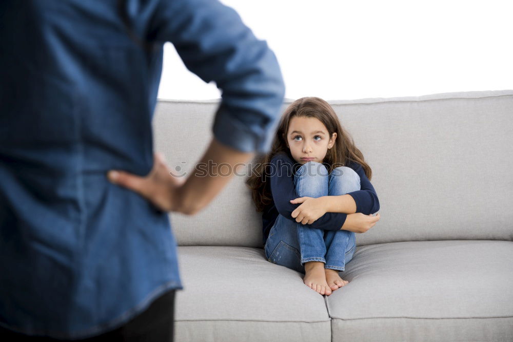 Similar – Image, Stock Photo sad daughter hugging his mother at home. Concept of couple family is in sorrow.