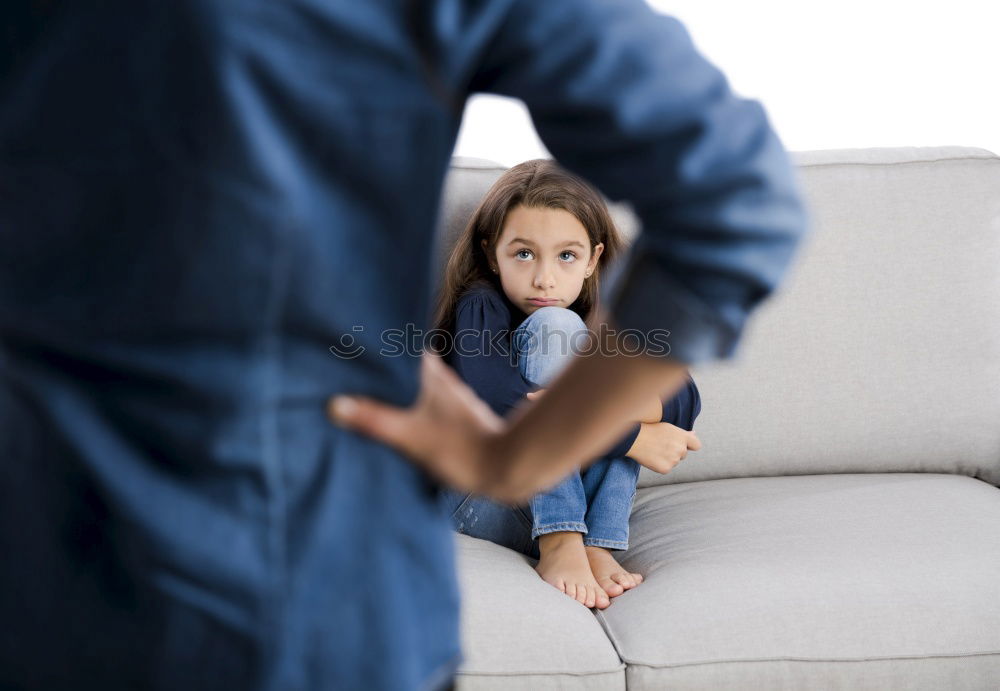 Similar – Image, Stock Photo sad daughter hugging his mother at home. Concept of couple family is in sorrow.